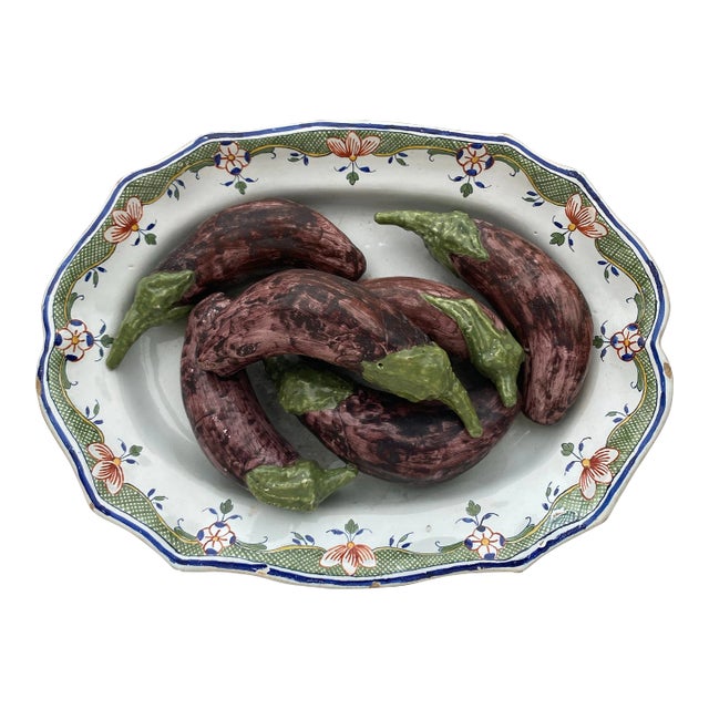 French Majolica Faience Trompe l'Oeil Eggplant Platter Circa 1900 For Sale