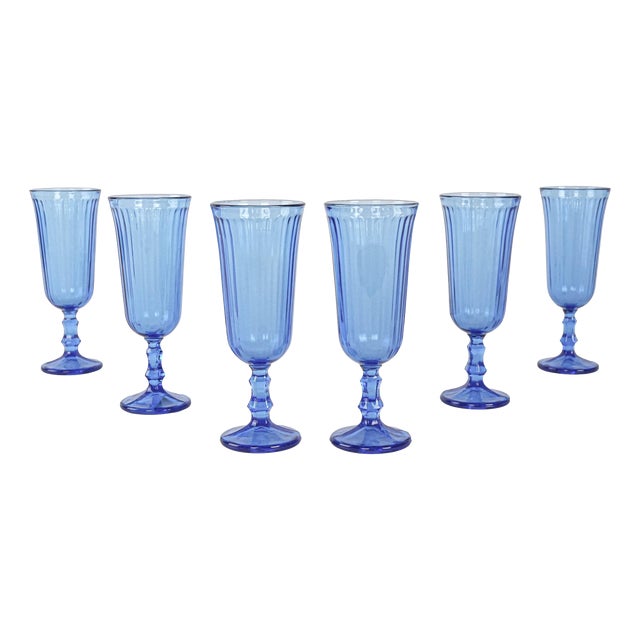 Vintage Italian Cobalt Champagne Glasses, 1970s, Set of 6 For Sale