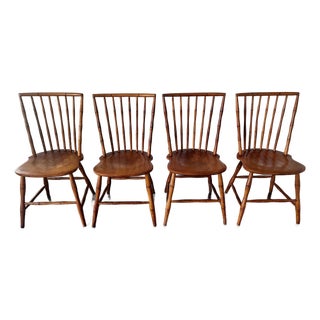 Set 4 Birdcage Chairs Farmhouse-Chic Solid Maple 1860s Plank Seats Spindle Backs For Sale
