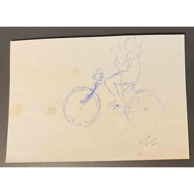 Bicycle is a marker realized by Mino Maccari (1924-1989) in the Mid-20th Century. Monogrammed. Good conditions. Mino...