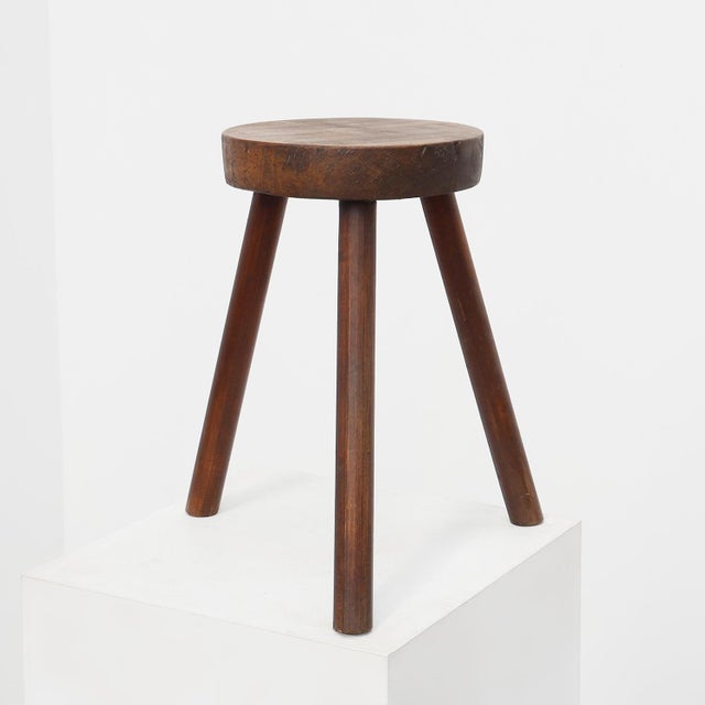 Rustic Oak Wooden Tripod Stool, France, 1890s For Sale - Image 10 of 10