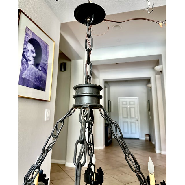 1960s Large Spanish Revival Metal Forged Black Chandelier For Sale - Image 15 of 17