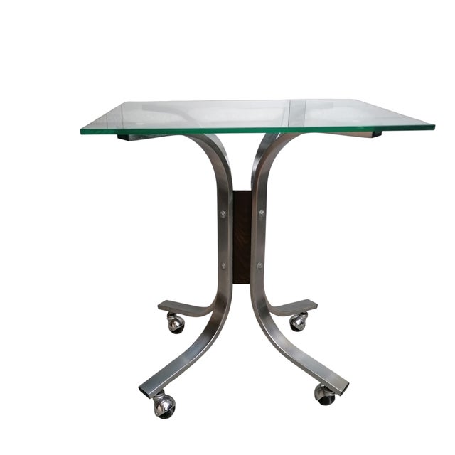 1970s Vintage Space Age Steel and Glass Trolley Table, 1970s For Sale - Image 5 of 6