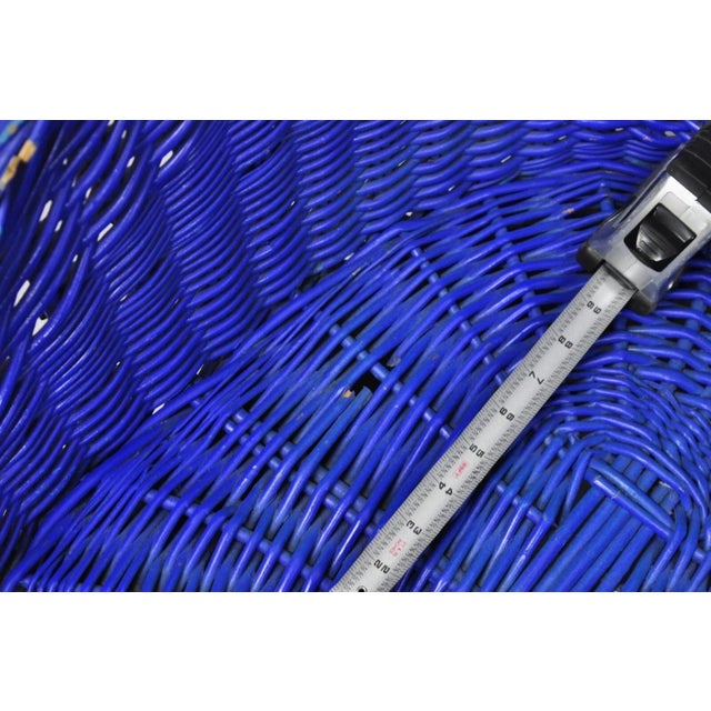 Vintage Mid Century Modern Blue Painted Wicker Rattan Pod Club Chairs - A Pair For Sale - Image 9 of 12