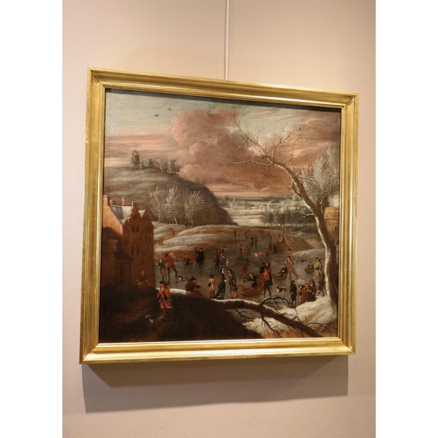 After Joseph Van Bredael, Winter Landscape, 1720, Oil on Canvas For Sale - Image 12 of 15