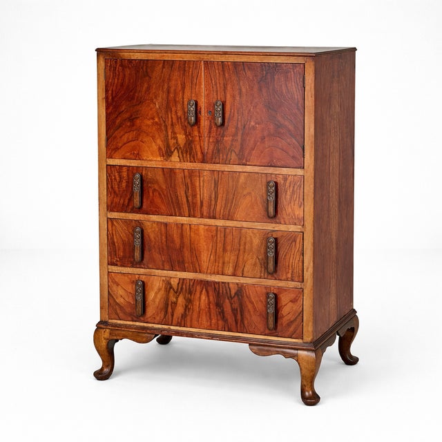 Art Deco Walnut Tallboy Chest of Drawers with Cabinet Top, 1930s For Sale - Image 10 of 10