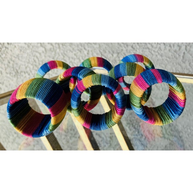 Late 20th-Century Vibrant & Chic Multi-Colored Woven Napkin Rings - Set of 8 For Sale - Image 10 of 18