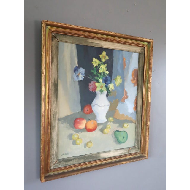 Mid-Century Modern Mid-Century Modern 'Blossoms & Fruit' Vintage Swedish Expressive Still Life Oil Painting, Framed For Sale - Image 3 of 14