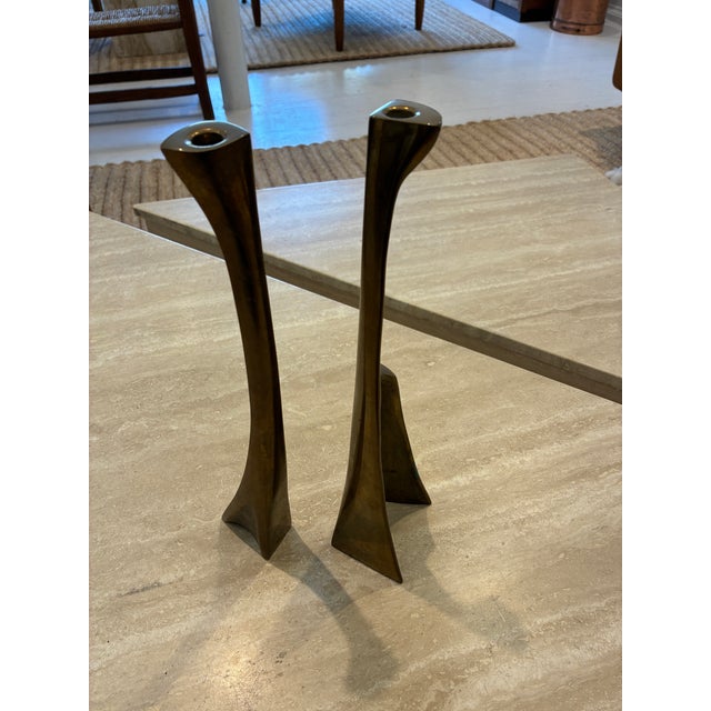 Pair of Solid Bronze Vintage Candlesticks For Sale In New York - Image 6 of 12
