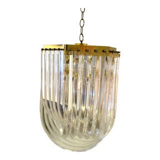 Mid-Century Modern Lucite and Brass Ribbon Chandelier With Canopy For Sale