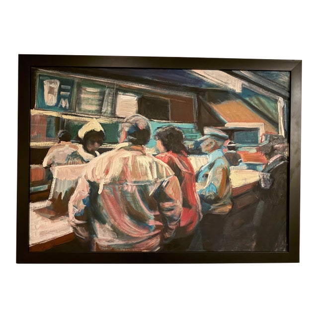 1980s 8th and Market, 1984 Oil on Canvas, 39 × 28 In. Signed and Dated For Sale