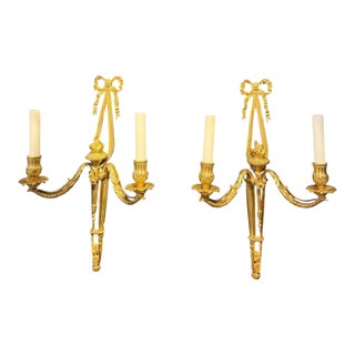 1930 French Bronze Sconces With 2 Lights - a Pair For Sale