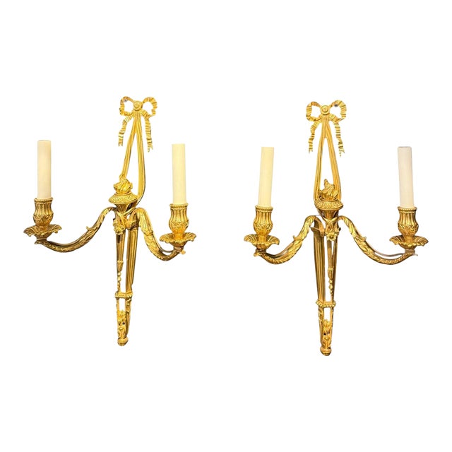 1930 French Bronze Sconces With 2 Lights - a Pair For Sale