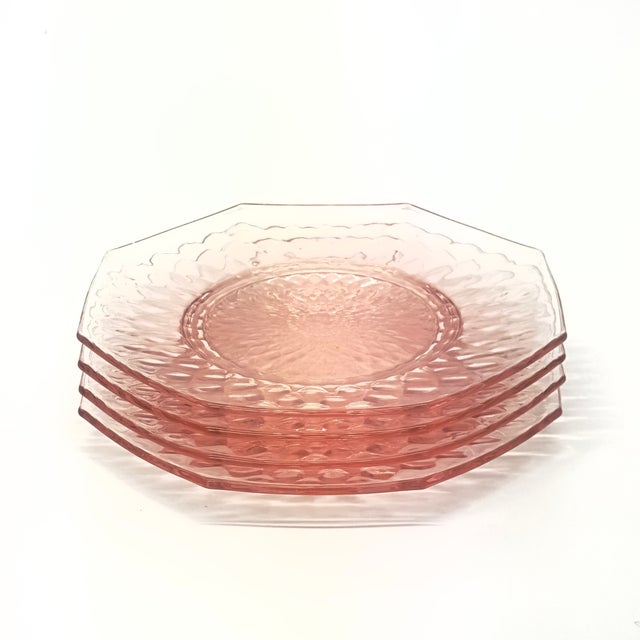 Light pink plates, group of 4. A delicate set of soft-pink translucent octagonal Depression glass side plates by Fenton,...