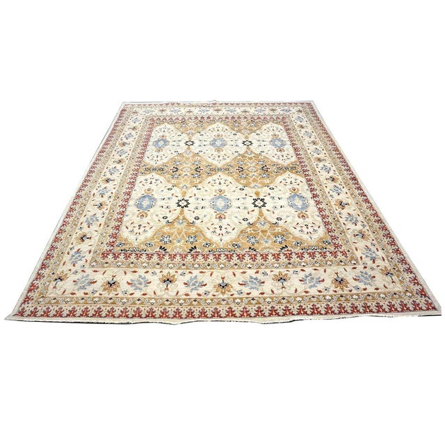 Afghan Sultanabad Masters Wool 8 x 10 Ivory, Tan, Red & Light Blue Handmade Area Rug #1143755 For Sale - Image 4 of 8