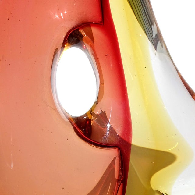 Vintage Murano Abstract Sommerso Red Yellow Orange Italian Midcentury Art Glass Flower Vase For Sale In Orlando - Image 6 of 8