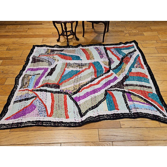 Vintage Moroccan Boucherouite Rug, Handwoven, Mid-Century Modern Abstract Design, 5’ X 7’ For Sale - Image 10 of 11