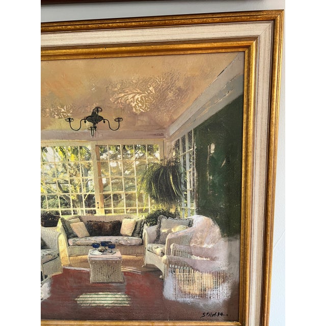 Gold Textile-Enhanced Interior Scene by Sharon Stoneburner – Signed & Framed For Sale - Image 8 of 13