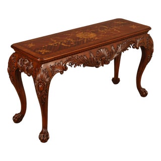 Maitland-Smith Georgian Style Carved Mahogany Inlaid Console Table For Sale