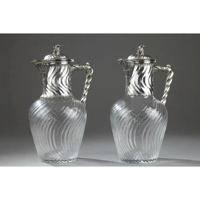 Ewers in Silver and Crystal, 19th Century, Set of 4 For Sale - Image 4 of 15