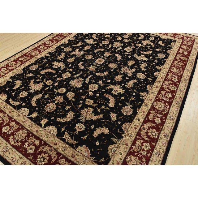 Farmhouse Tabriz Rug 8’6” X 11’9” Black Wool/Silk Traditional Hand-Knotted Oriental Carpet For Sale - Image 3 of 15
