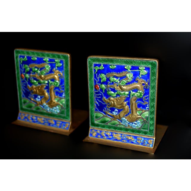 Pair 20th Century Chinese Enamel Dragon Bookends For Sale - Image 4 of 12