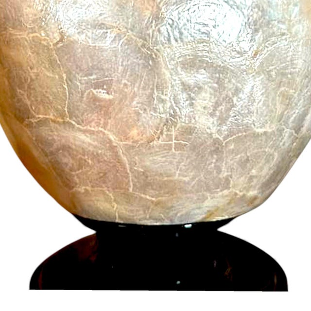 Wood Mid-Century 70s Vintage Capiz Shell Table Lamp With Black Wood Puddle Base For Sale - Image 7 of 8