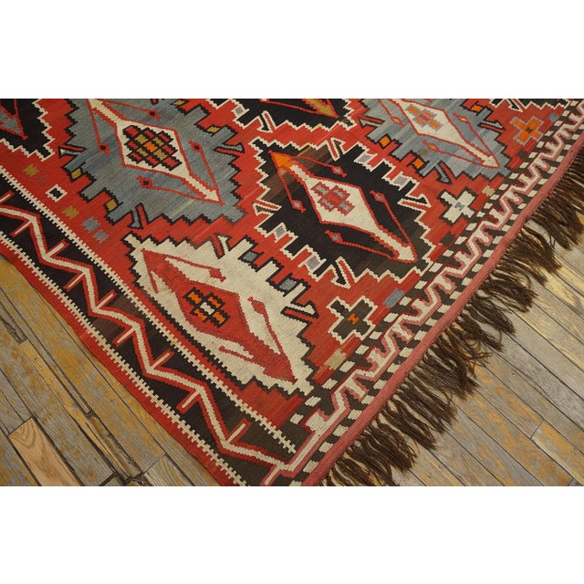 1900s Red Geometric Antique Caucasian Kilim Rug 6'0" X 11'8" Knotted Wool Carpet For Sale - Image 12 of 12