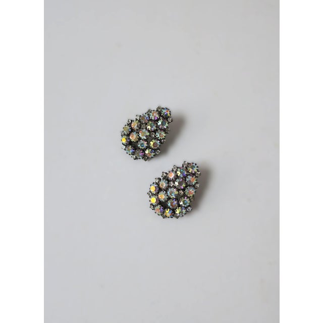 Iridescent Rhinestone Cluster Earrings, Pierced, Circa 1990s, A Pair For Sale In New York - Image 6 of 8
