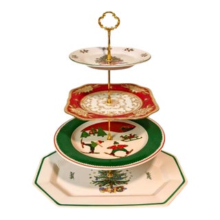 Vintage 4-Tiered Mixed Matched Christmas Desert/Appetizer Stand For Sale