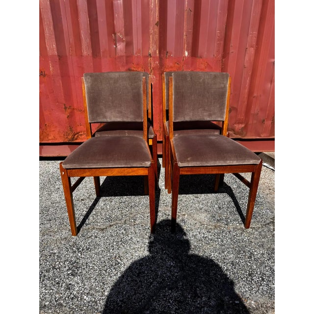 Mid 20th Century Set of 4 Swedish Velour Upholstered Teak Dining Side Chairs For Sale - Image 4 of 6