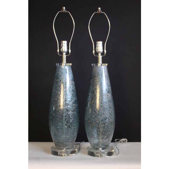 Mid 20th Century Mezza Murano Style Aqua Frost Lamps - a Pair For Sale In Miami - Image 6 of 14