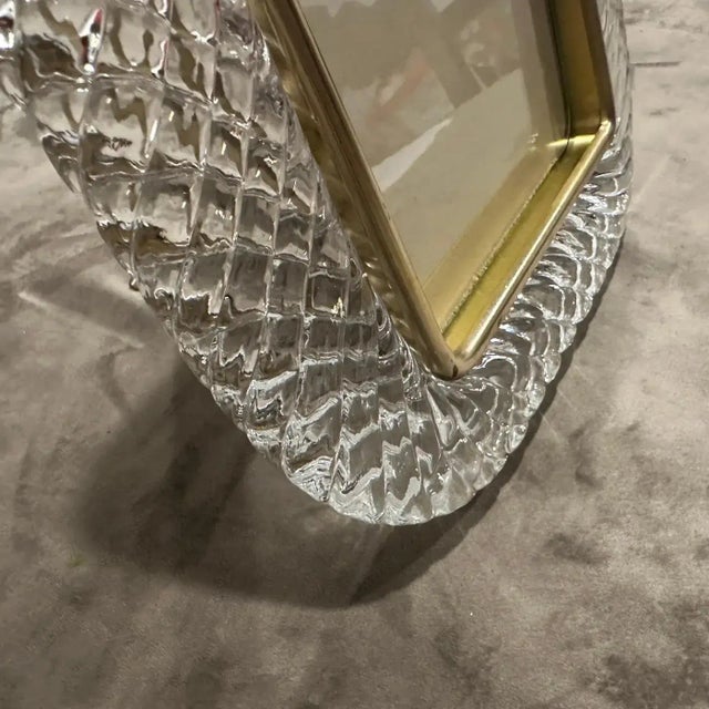 Metal 1990s Barovier Style Art Deco Clear Murano Glass and Brass Picture Frame For Sale - Image 7 of 11
