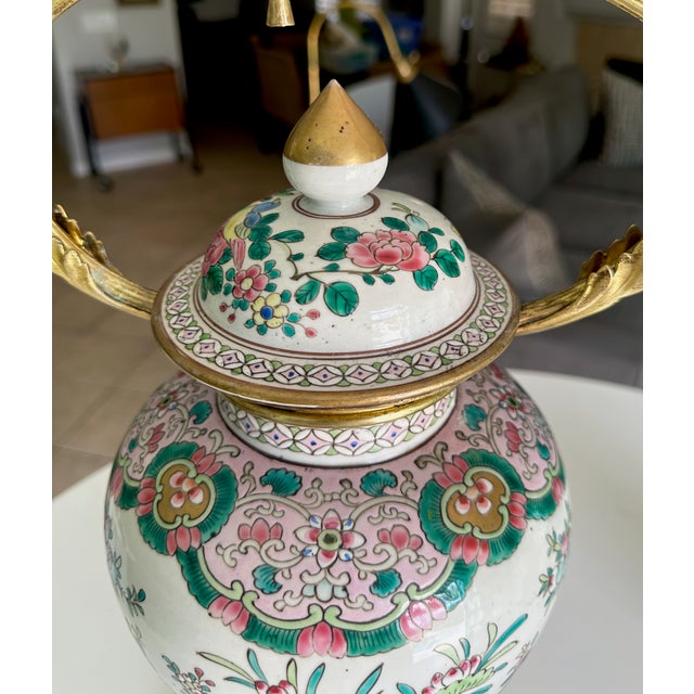 Rose Single Late 19th Century Chinese Famille Rose Porcelain Vase Mounted Table For Sale - Image 8 of 18