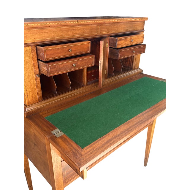 Federal Style Inlaid Mahogany Ladies Tambour Writing Desk & Secretary. For Sale - Image 9 of 12