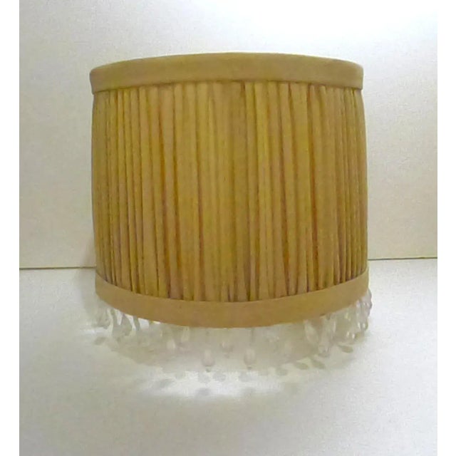 This set of lamp shades were hand-made of ecru silk trimmed with Strass Crystals, to sit on a five-arm chandelier in our...