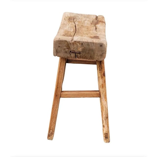 Farmhouse 19th Century Chinese Elm Rustic Farmhouse Primitive Brutalist Stool For Sale - Image 3 of 6