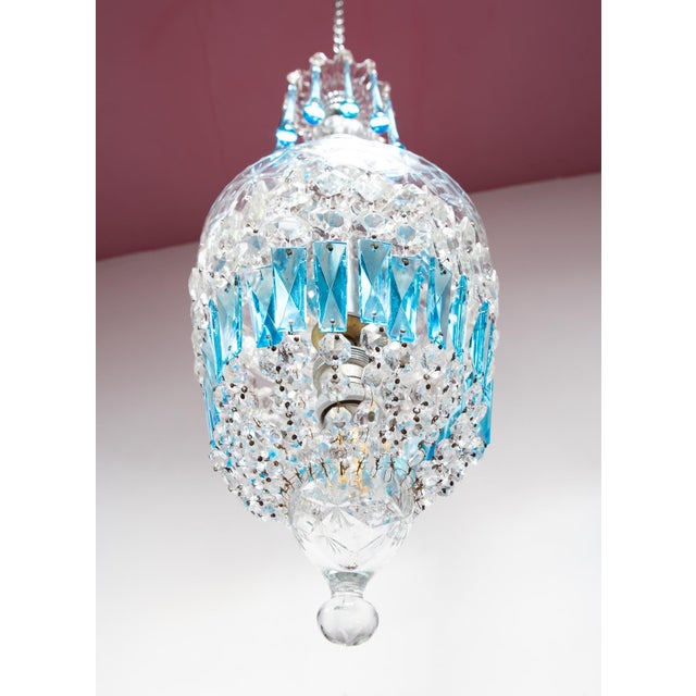 French Ceiling Light with Blue Crystals, 1960s For Sale - Image 4 of 8