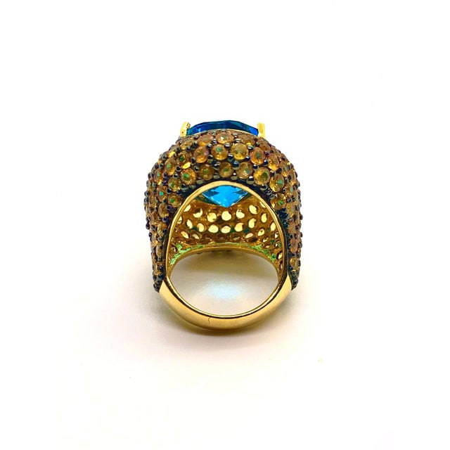 Bochic “Orient” Vintage Yellow Sapphire & Blue Topaz Ring Set 18 K Gold & Silver For Sale - Image 9 of 14