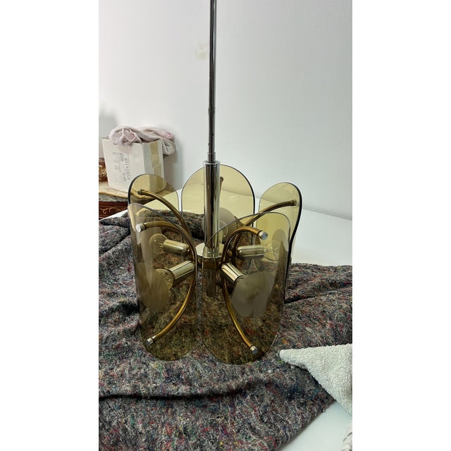 Amber Murano Glass 5-Light Chandelier, 1970s For Sale - Image 9 of 10