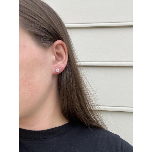 Early 21st Century 0.35ctw Pink Sapphire & Diamond Stud Earrings, 14k White Gold, Dainty Earrings, Pair For Sale - Image 5 of 5