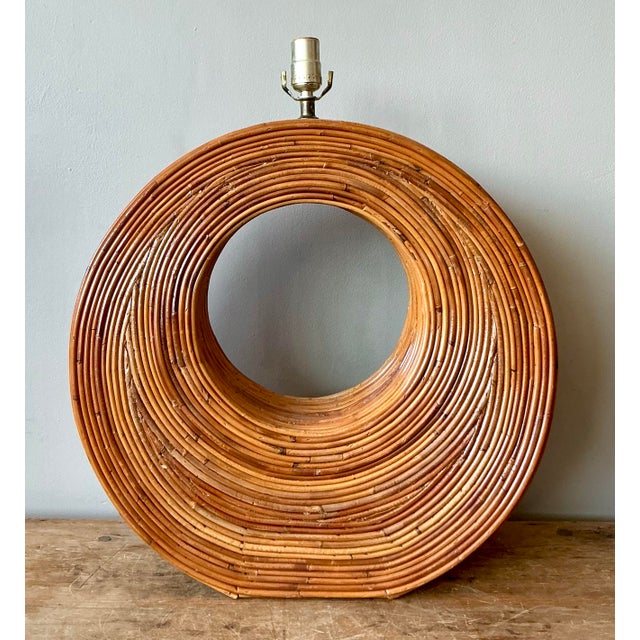 Vintage Boho Monumental Pencil Reed Circle Lamp For Sale - Image 10 of 12