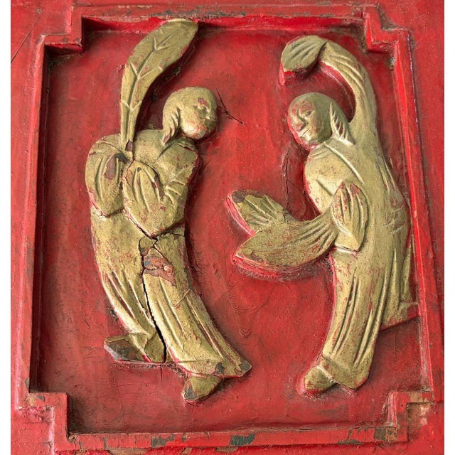 Chinoiserie Antique Chinoiserie Wall Hanging Plaque/Panel 9.75" H For Sale - Image 3 of 5
