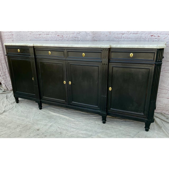19th Century French Louis XVI Painted Sideboard - Enfilade With Marble Top 19th Century For Sale - Image 5 of 13