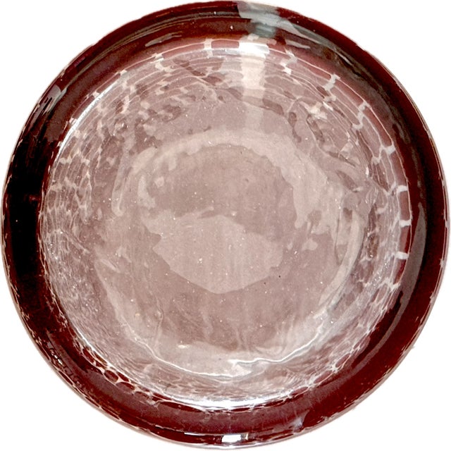 Circa 1995 Egizia Italy Contemporary Abstract Dark Red Screen-Printed Pattern on Colorless Cylindrical Glass Vase For Sale - Image 12 of 14