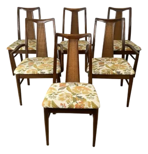 Set of 6 Sculptural Mid-Century Cane-Back Dining Chairs, Walnut