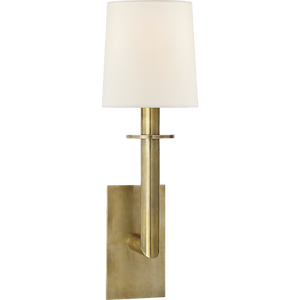J. Randall Powers for Visual Comfort Signature Dalston Sconce in Hand-Rubbed Antique Brass with Linen Shade