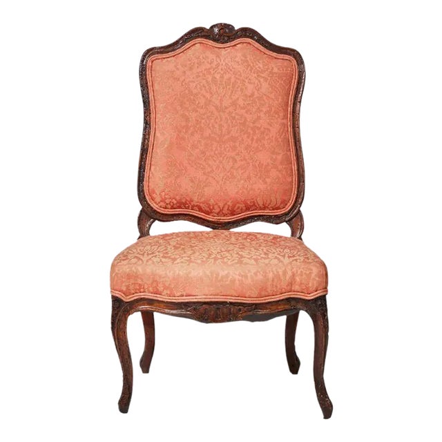 Petite French Slipper Chair With Silk Damask Upholstery For Sale