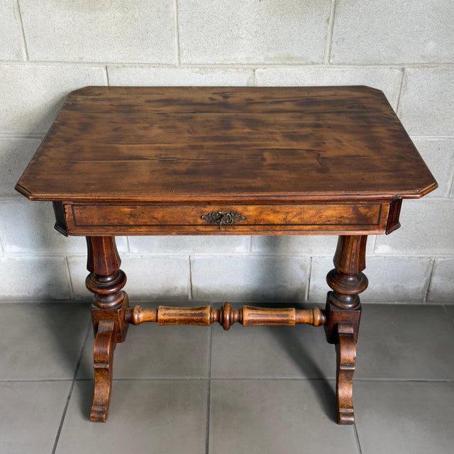 Antique Wooden Desk Table with Drawer Compartments from Artigianato Italiano For Sale - Image 5 of 12