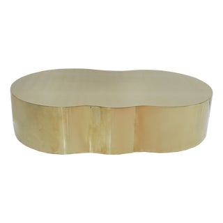 Curved Coffee Table with Brass-Plated Wooden Structure For Sale